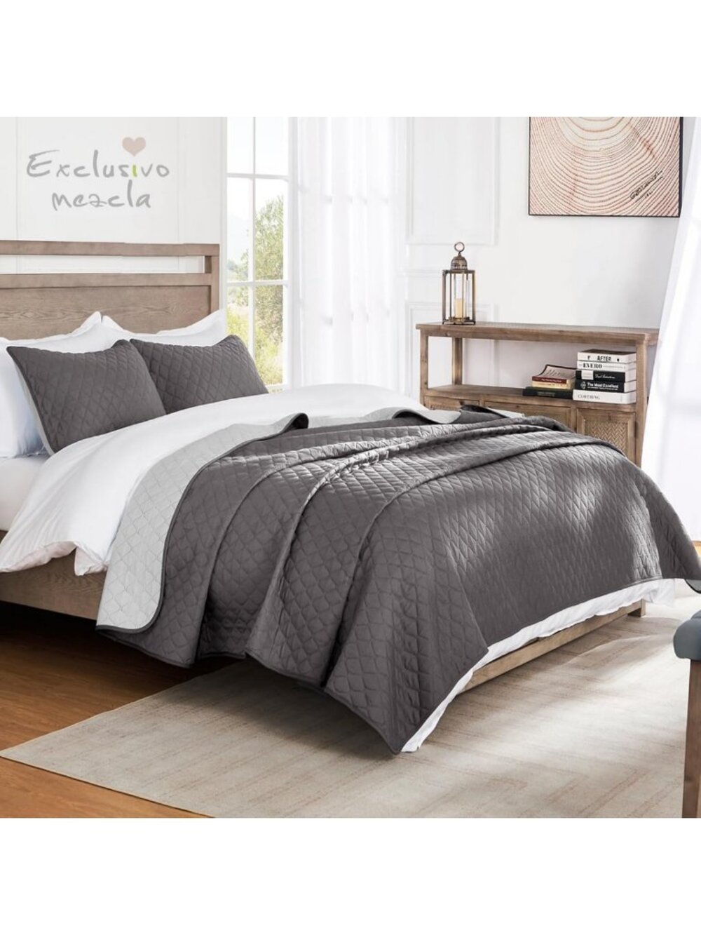Reversible Full Queen Quilt Bedding Set - Cozy Grey Comforter & Stylish Decor - Picture 2 of 6